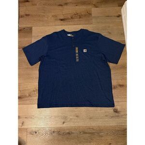 Carhartt Men Navy Blue Henley T-shirt Short Sleeve Pocket  Mens 4XL Original Fit